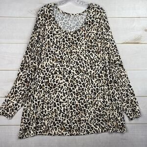 Maurices Womens Top Sz 4X Long Sleeve Tee Rayon Scoop Neck Leopard Animal Print